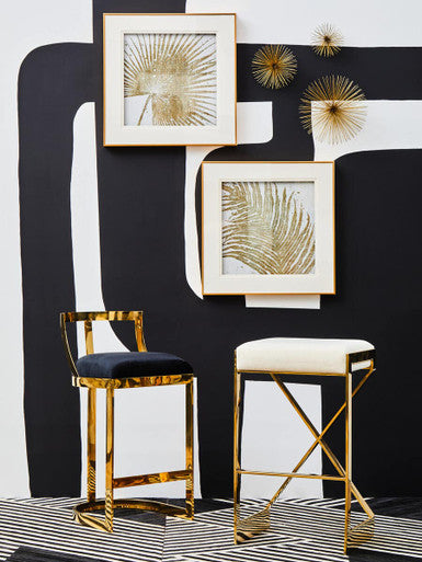 Azalea Ivory Velvet Bar Stool with Gold Finish Base