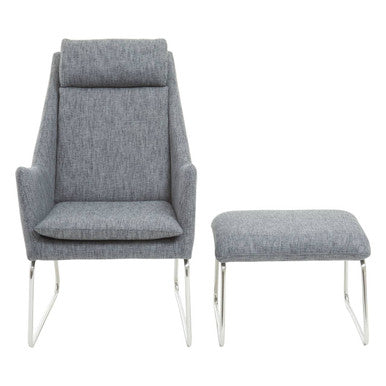 Azalea Grey Fabric Lounge Chair And Footstool Set - PN Home