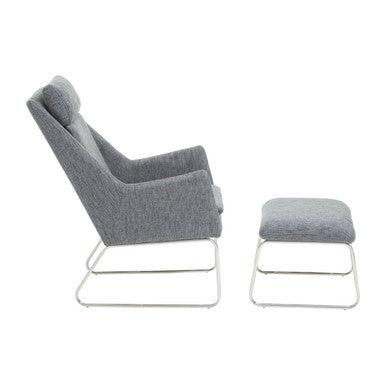 Azalea Grey Fabric Lounge Chair And Footstool Set - PN Home