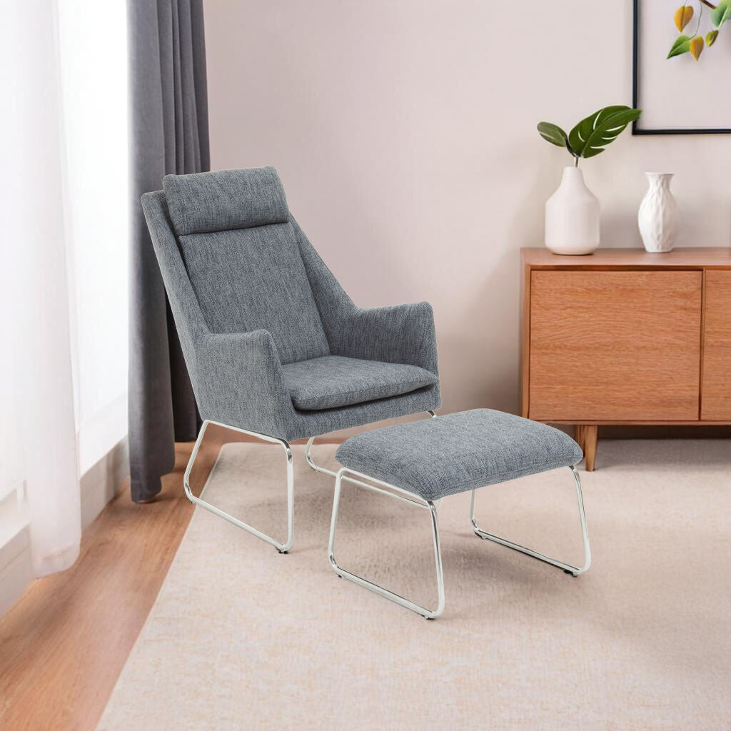 Azalea Grey Fabric Lounge Chair And Footstool Set - PN Home
