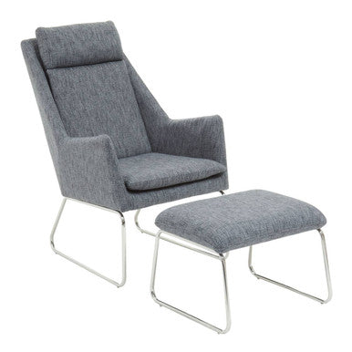 Azalea Grey Fabric Lounge Chair And Footstool Set - PN Home