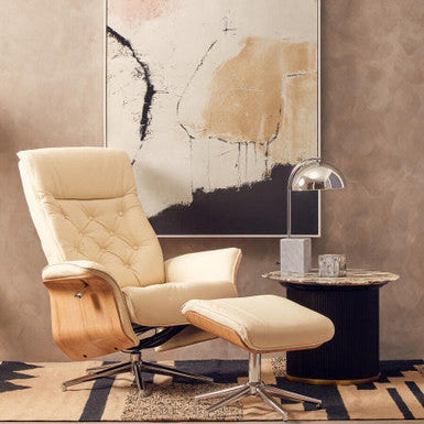 Warrington Ivory Leather Effect Recliner and Footstool Set