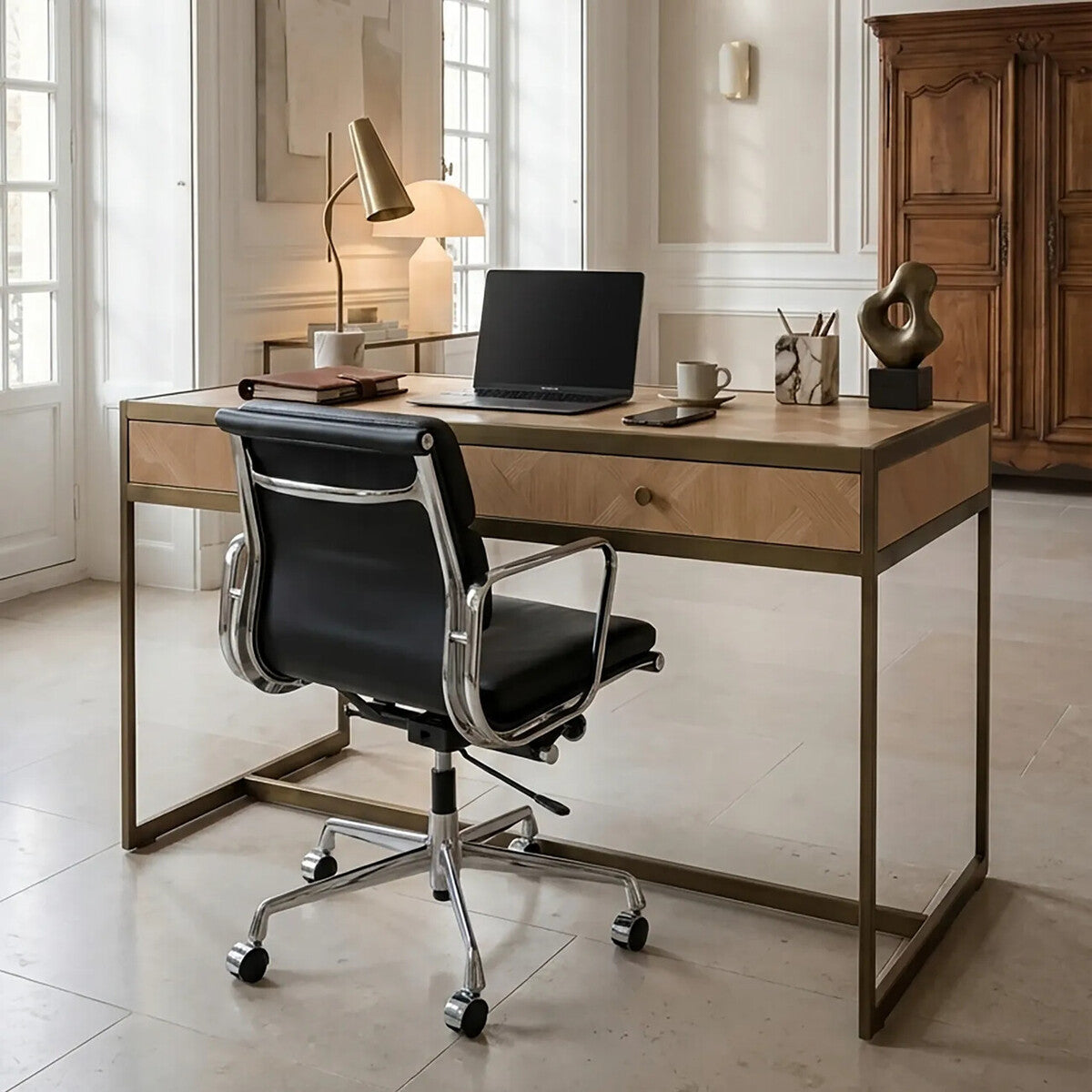 Grenoble Oak Veneer 2 Drawer Desk - PN Home