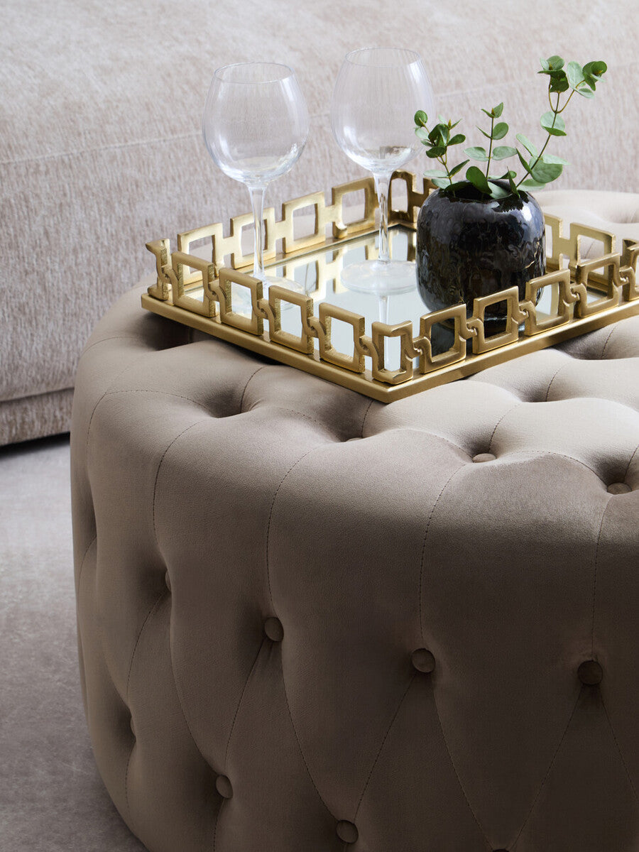 Haley Mink Velvet Large Round Tufted Footstool