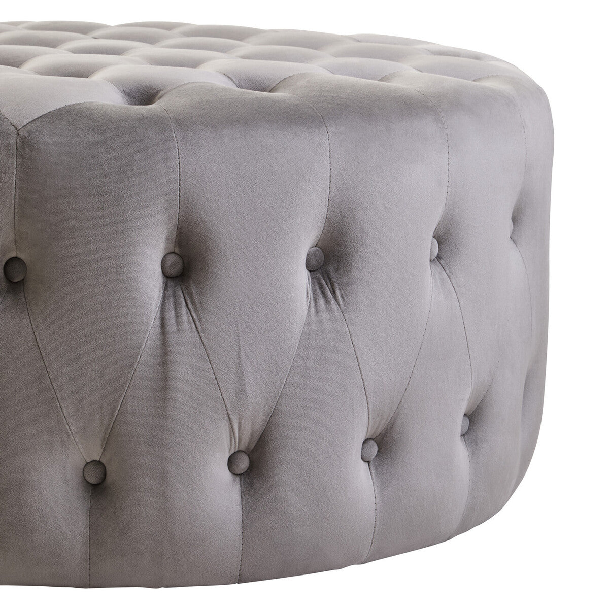 Haley Grey Velvet Button Tufted Large Footstool