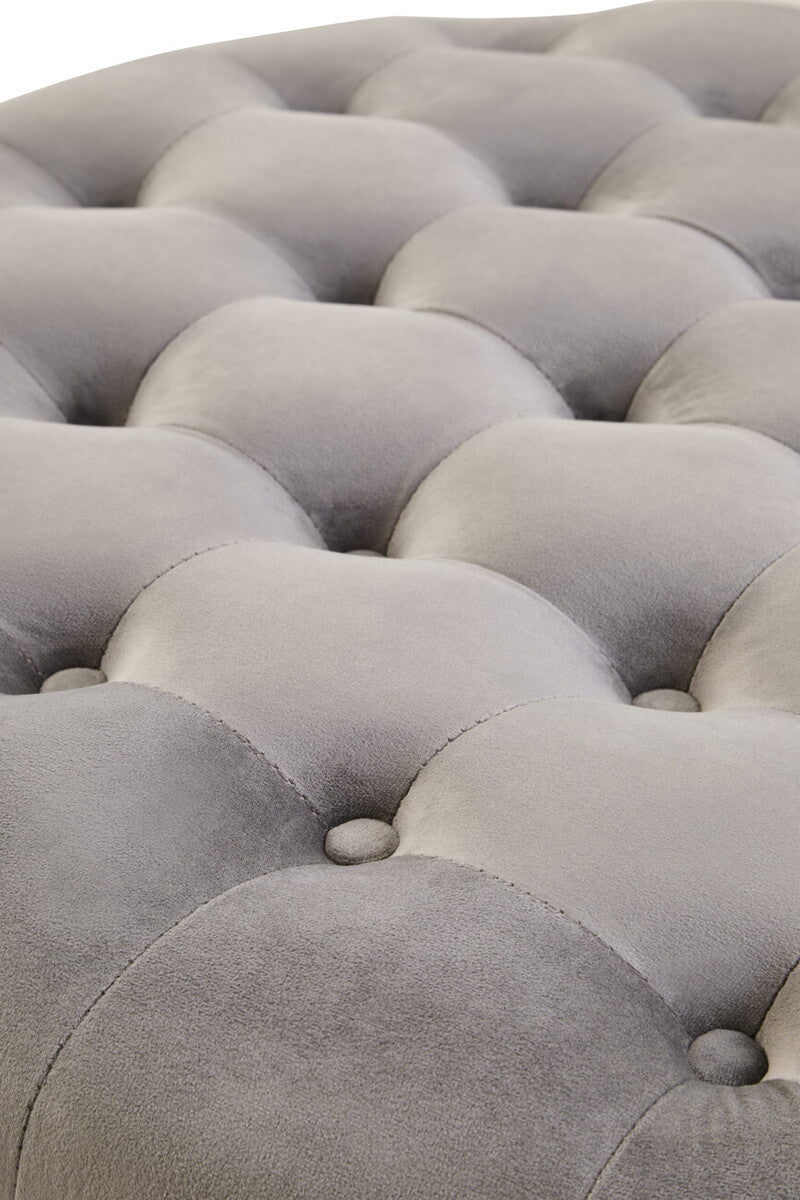 Haley Grey Velvet Button Tufted Large Footstool