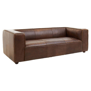 3 Seater Antique Brown Leather Sofa, King - PN Home