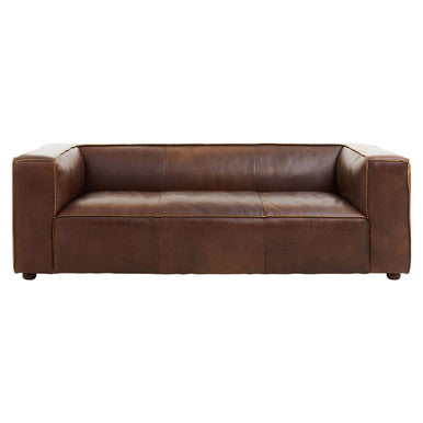 3 Seater Antique Brown Leather Sofa, King - PN Home