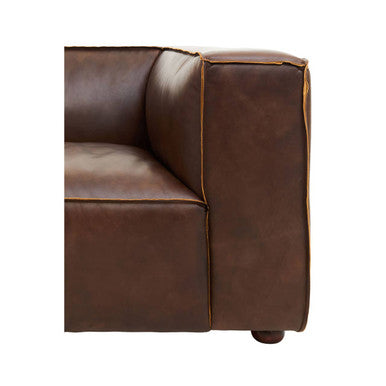 3 Seater Antique Brown Leather Sofa, King - PN Home