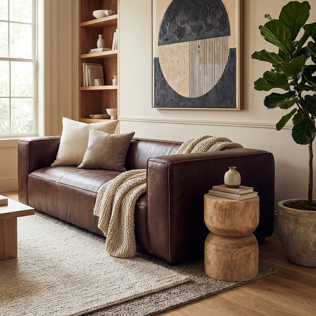 3 Seater Antique Brown Leather Sofa, King - PN Home