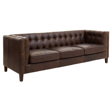 3 Seater Modern Chesterfield Dark Brown Leather Sofa, King - PN Home