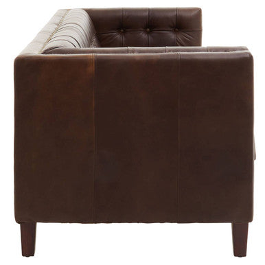 3 Seater Modern Chesterfield Dark Brown Leather Sofa, King - PN Home
