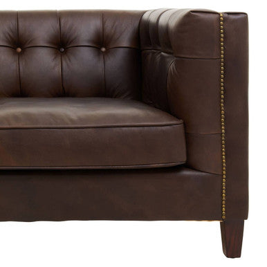3 Seater Modern Chesterfield Dark Brown Leather Sofa, King - PN Home