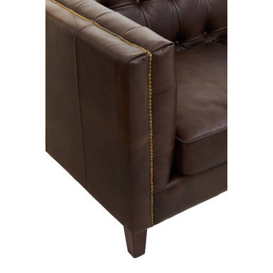 3 Seater Modern Chesterfield Dark Brown Leather Sofa, King - PN Home