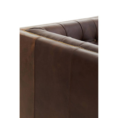 3 Seater Modern Chesterfield Dark Brown Leather Sofa, King - PN Home