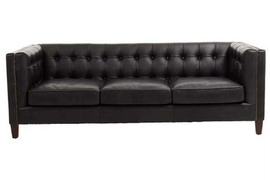 3 Seater Modern Chesterfield Black Leather Sofa, King - PN Home