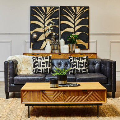 3 Seater Modern Chesterfield Black Leather Sofa, King - PN Home