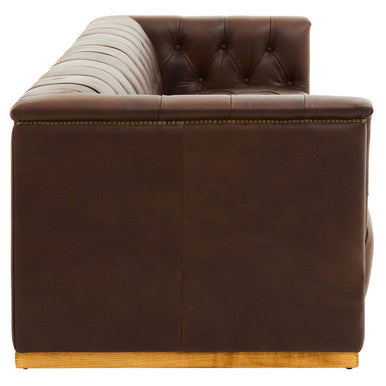 3 Seater Modern Chesterfield Dark Brown Leather Sofa, King - PN Home