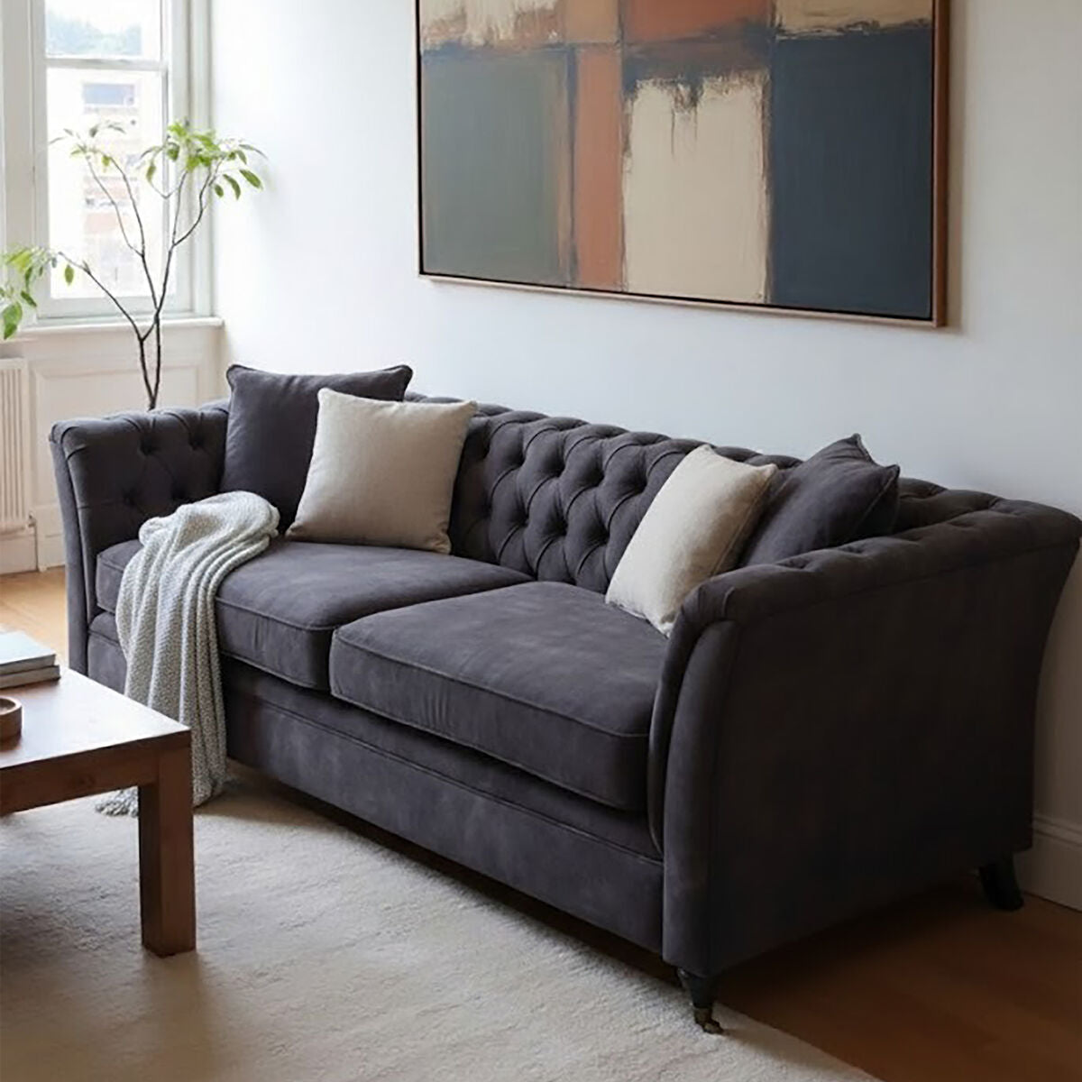 3 Seater Grey Velvet Sofa, Sabrina - PN Home