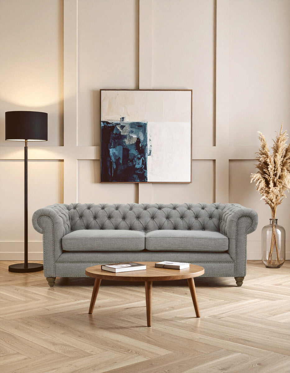 3 Seater Grey Linen Sofa, Stella - PN Home