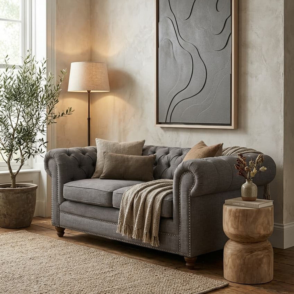 2 Seater Grey Linen Sofa, Stella - PN Home