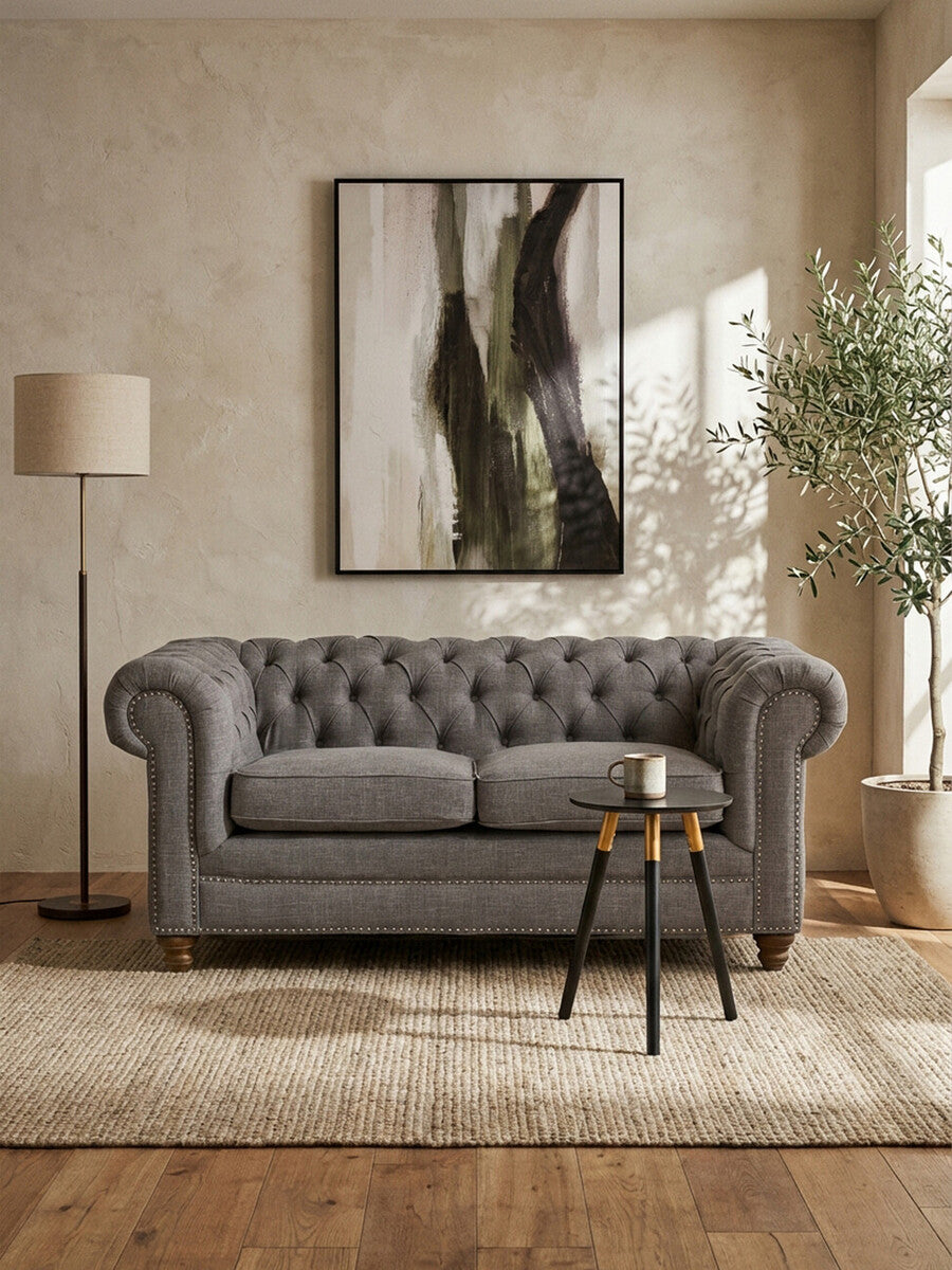2 Seater Grey Linen Sofa, Stella - PN Home