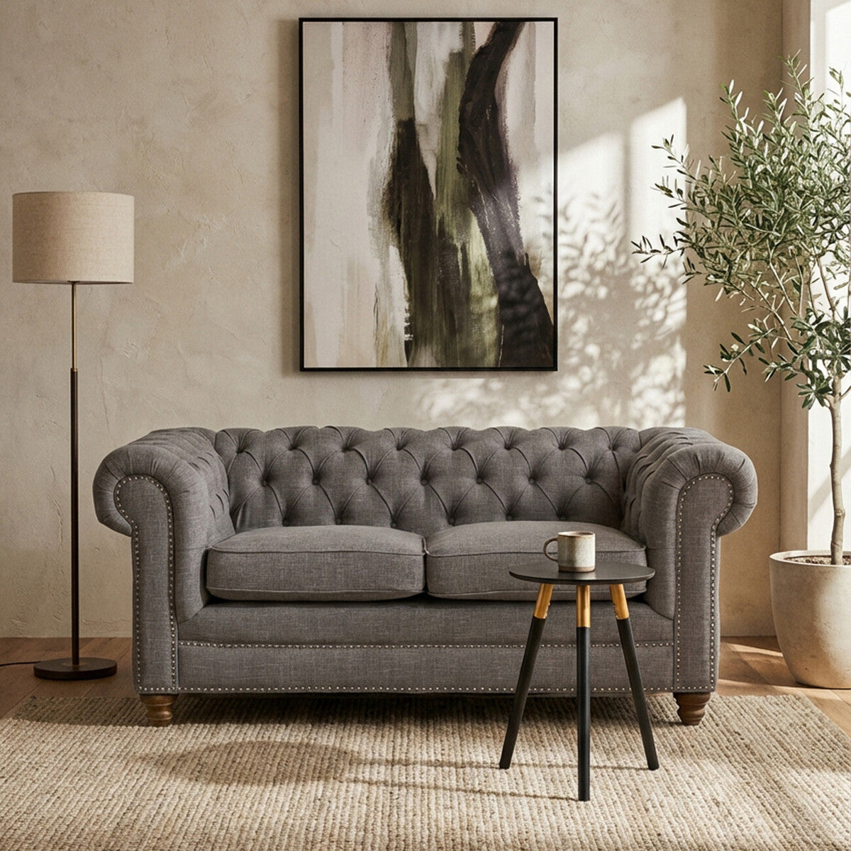 2 Seater Grey Linen Sofa, Stella - PN Home