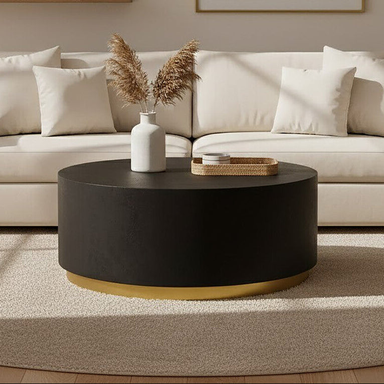 Black Concrete Effect Wood Coffee Table with Luxe Gold Metal Frame, Naro - PN Home