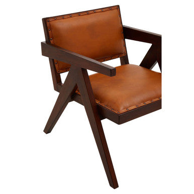 Inca Tan Leather and Teak Frame Dining Chair - PN Home