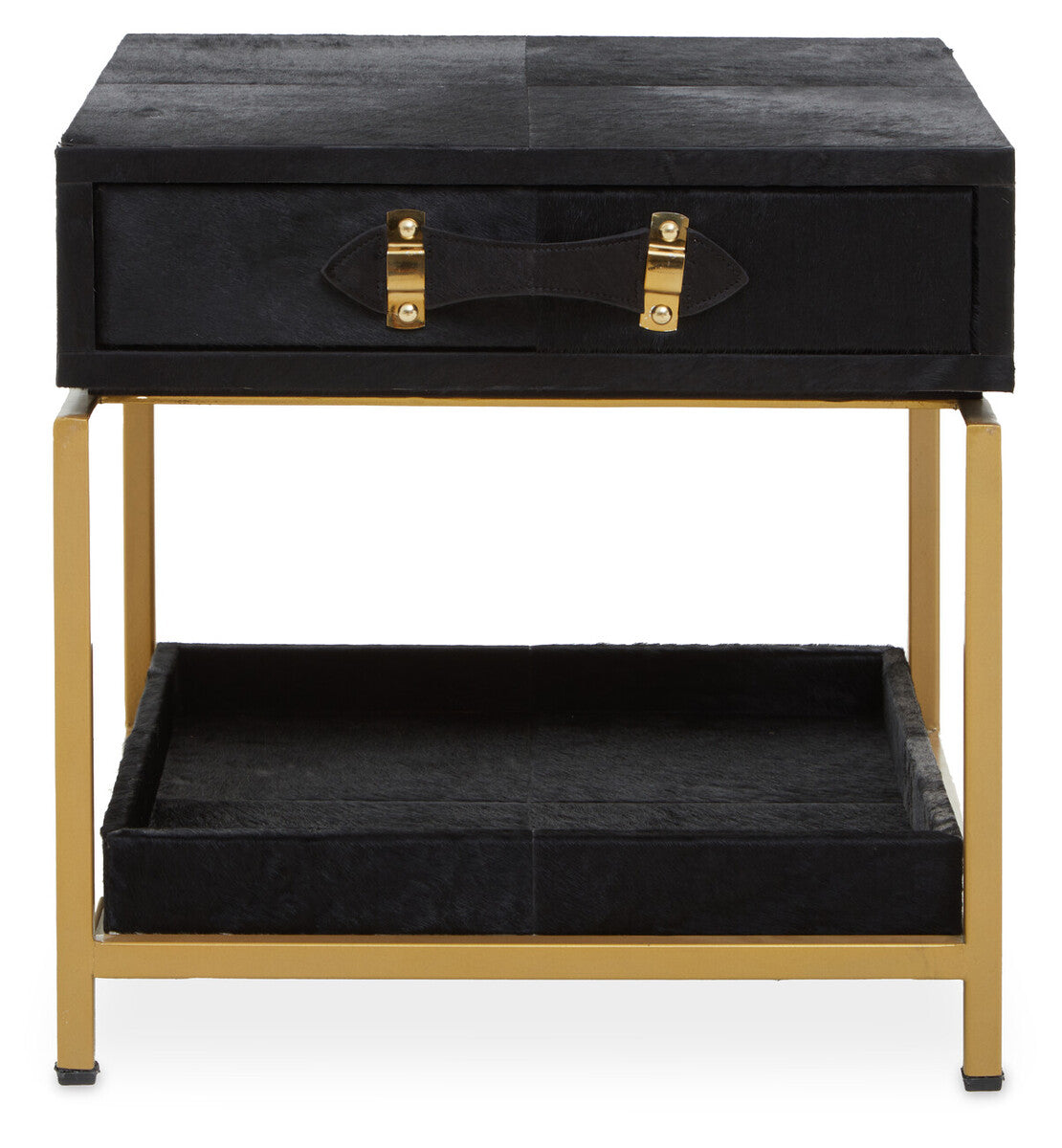 Kensington Townhouse Hair On Leather Bedside Table - PN Home