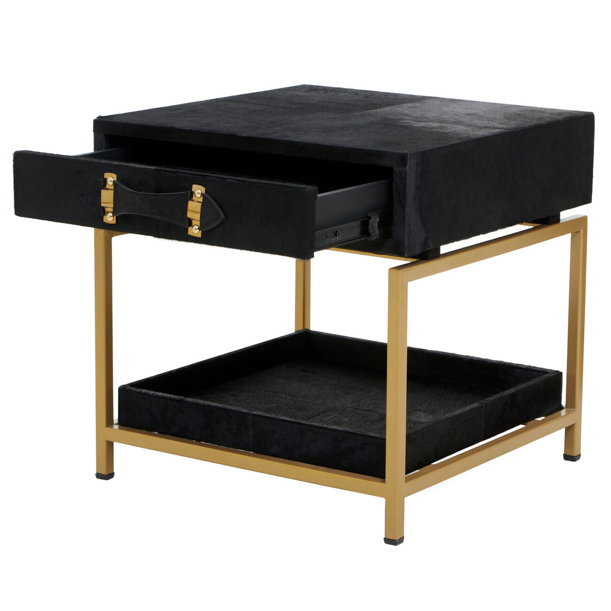 Kensington Townhouse Hair On Leather Bedside Table - PN Home