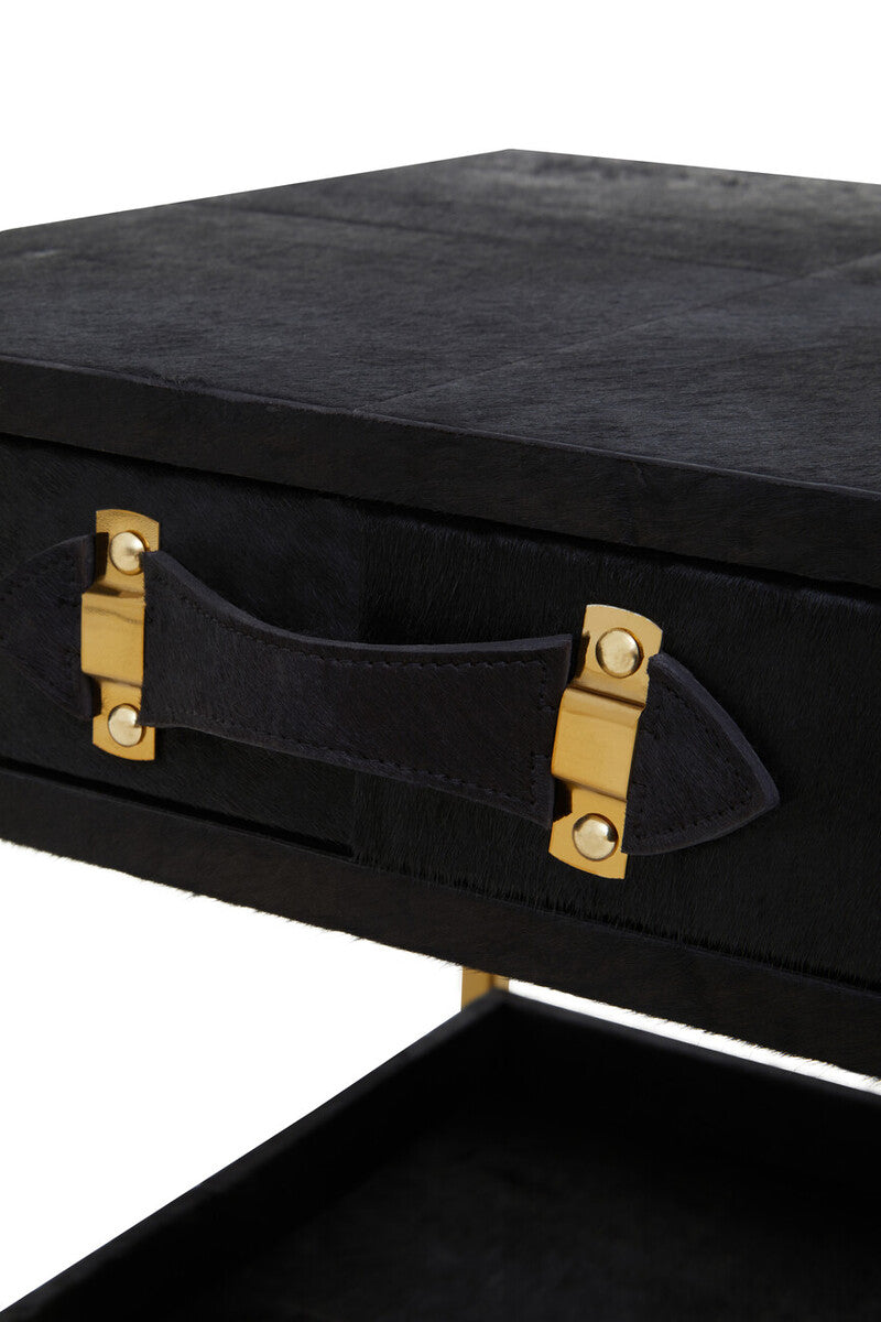 Kensington Townhouse Hair On Leather Bedside Table - PN Home