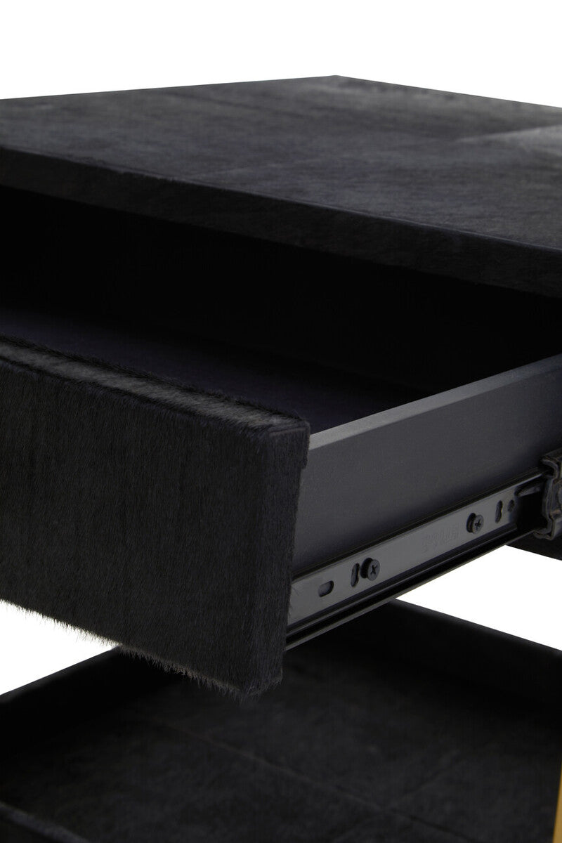 Kensington Townhouse Hair On Leather Bedside Table - PN Home