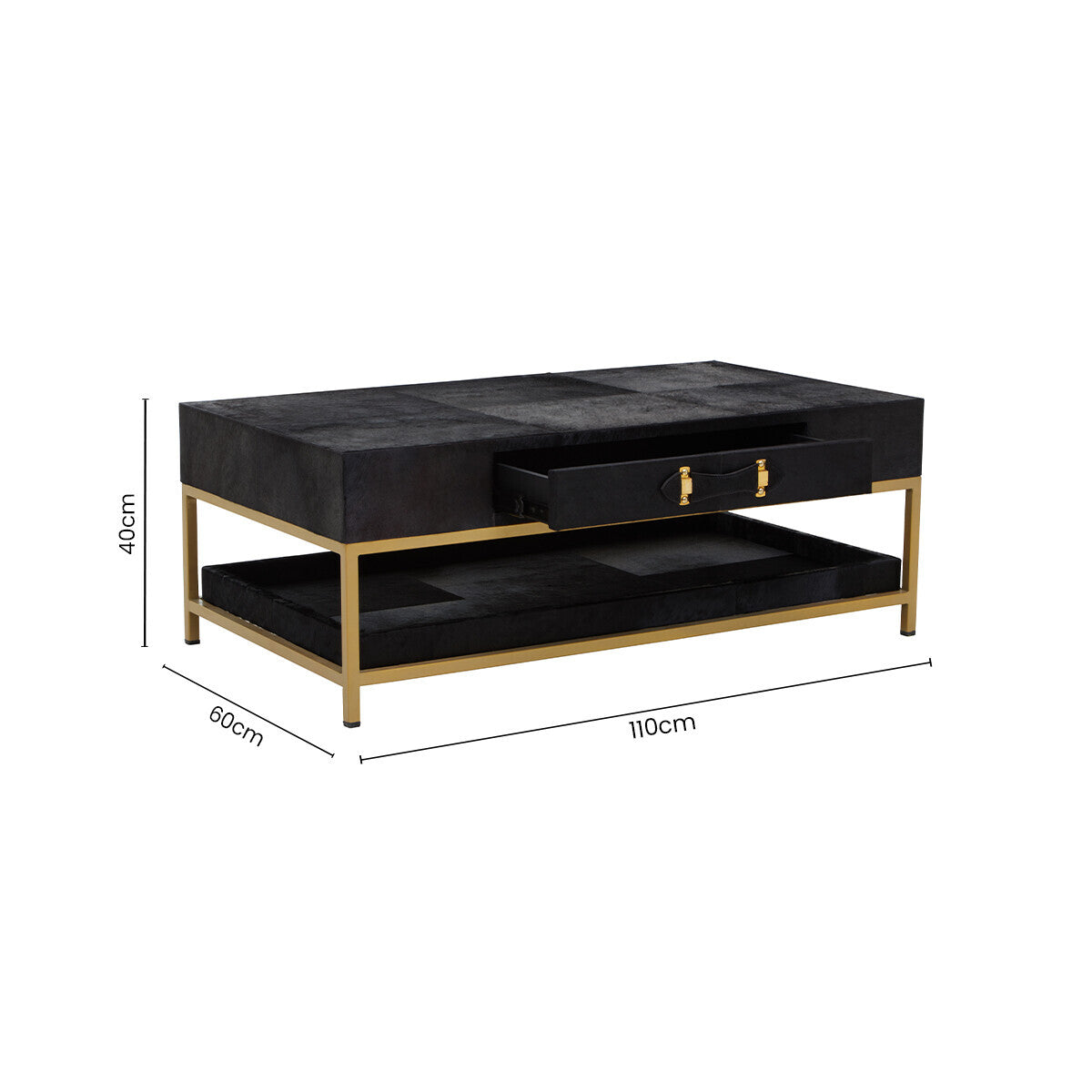 Kensington Townhouse Hair On Leather Black And Gold Coffee Table - PN Home