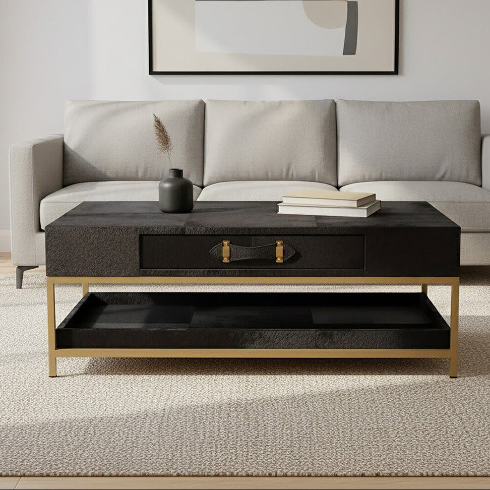 Kensington Townhouse Hair On Leather Black And Gold Coffee Table - PN Home