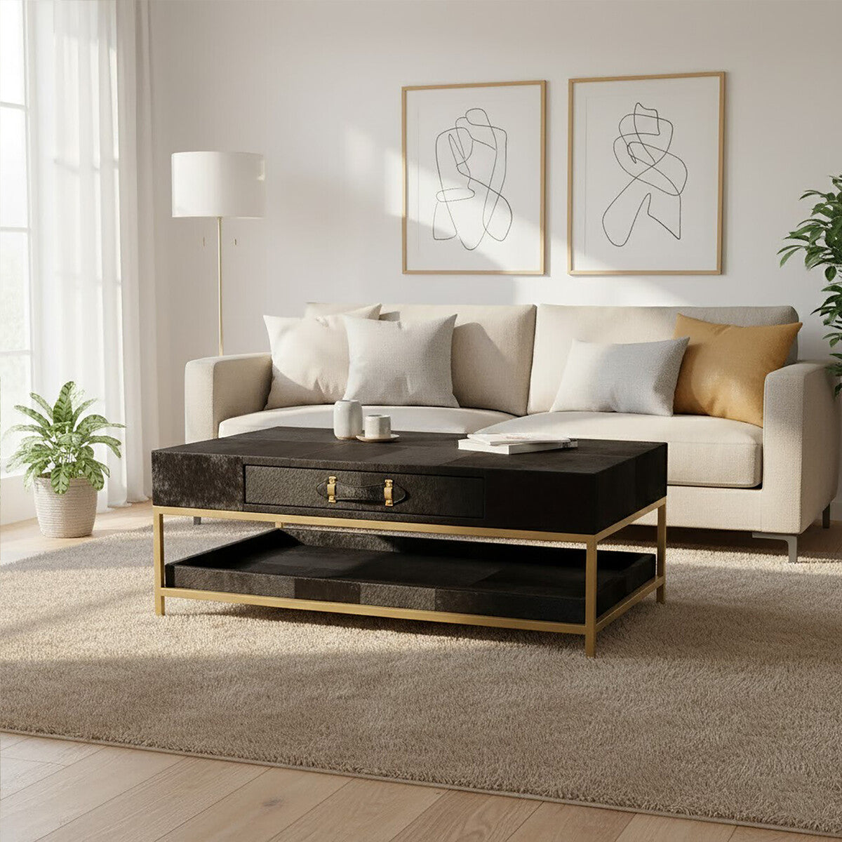 Kensington Townhouse Hair On Leather Black And Gold Coffee Table - PN Home
