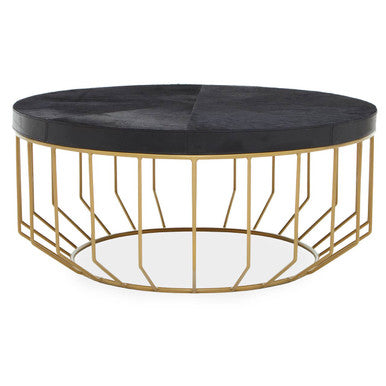 Kensington Townhouse Hair on Leather Round Coffee Table - PN Home