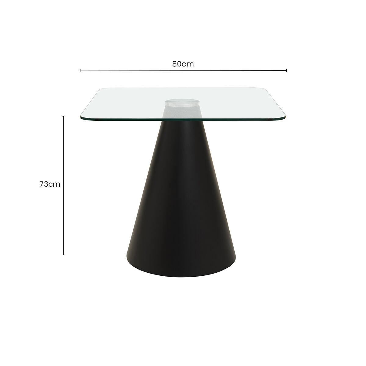 Clear Glass Square Top Dining Table with Black Conical Base, Azalea - PN Home