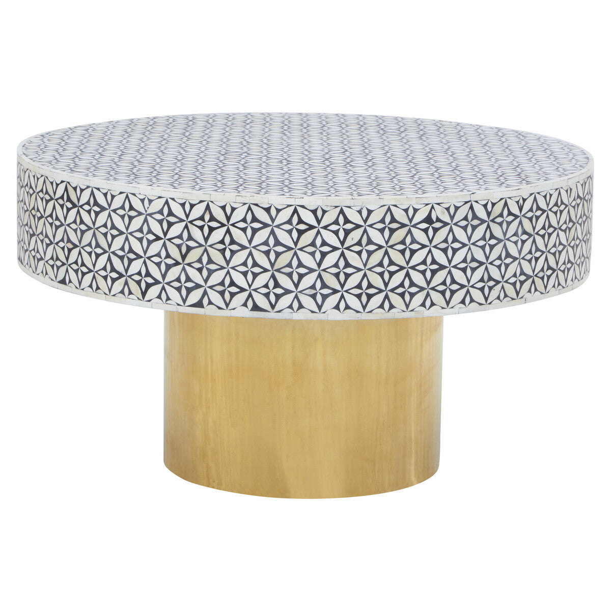 Fusion Round Bone Inlay Coffee Table With Gold Base - PN Home