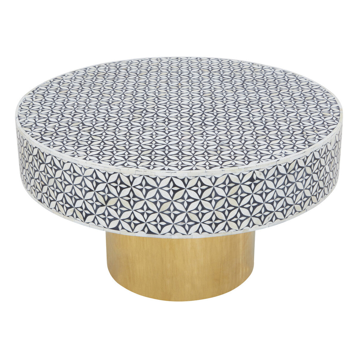 Fusion Round Bone Inlay Coffee Table With Gold Base - PN Home