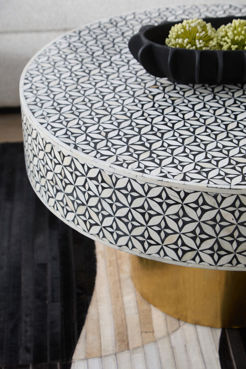 Fusion Round Bone Inlay Coffee Table With Gold Base - PN Home