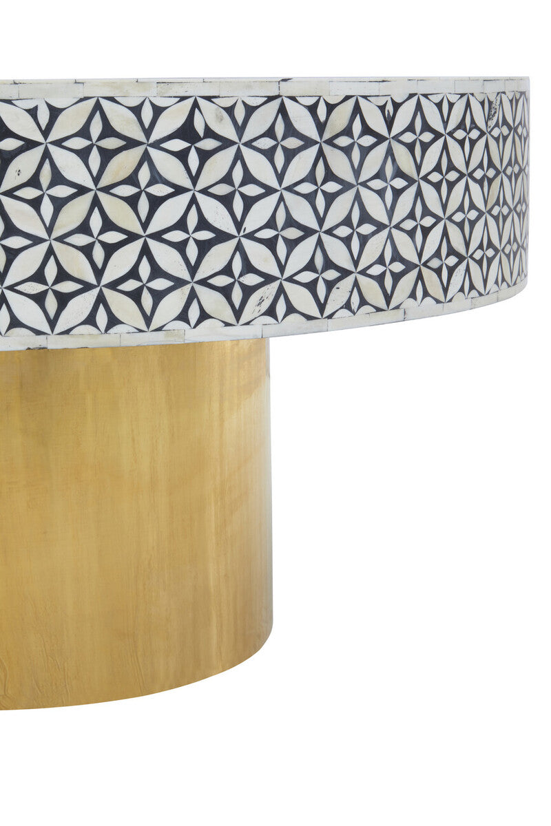 Fusion Round Bone Inlay Coffee Table With Gold Base - PN Home