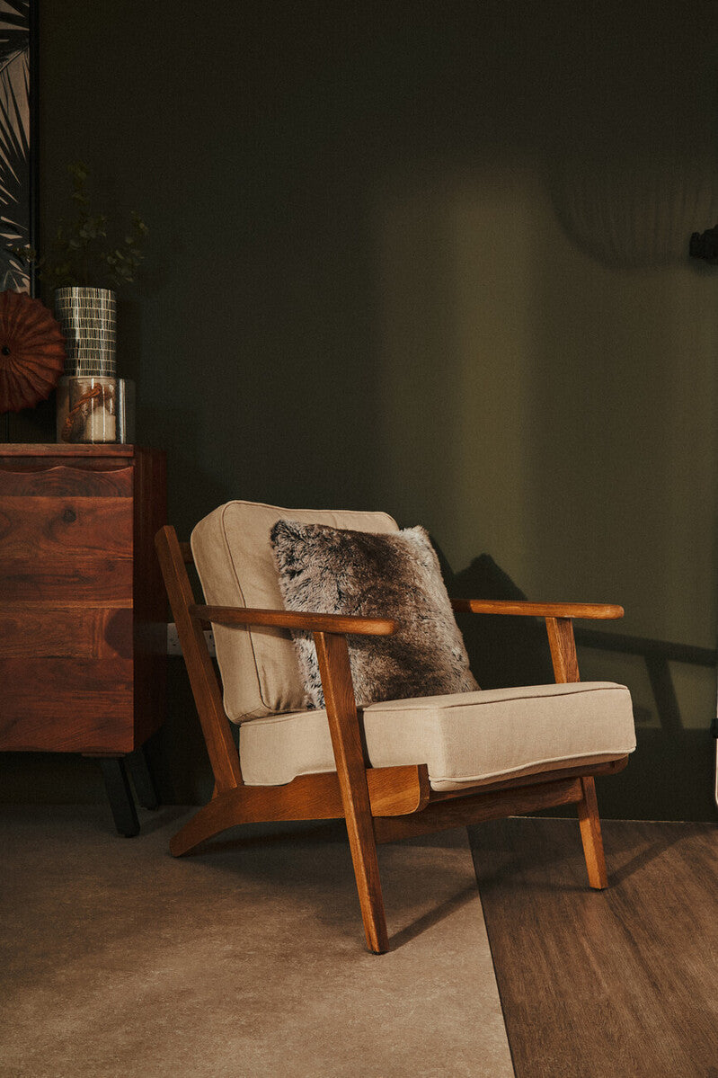 Hector Natural Linen and Oak Wood Armchair - PN Home