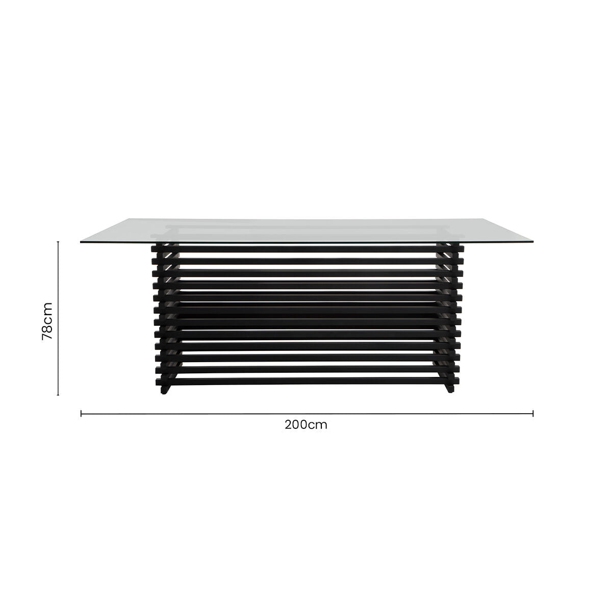 Matte Black Stainless Steel and Clear Glass Rectangular Dining Table with Storage, Vogue - PN Home