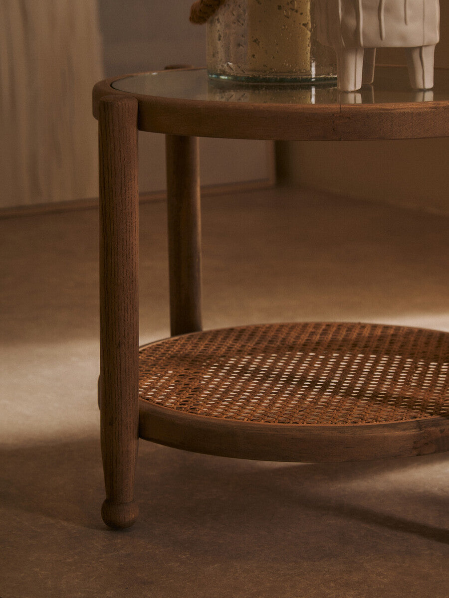 Cebu Natural Cane and Grey Wash Elm Wood Side Table