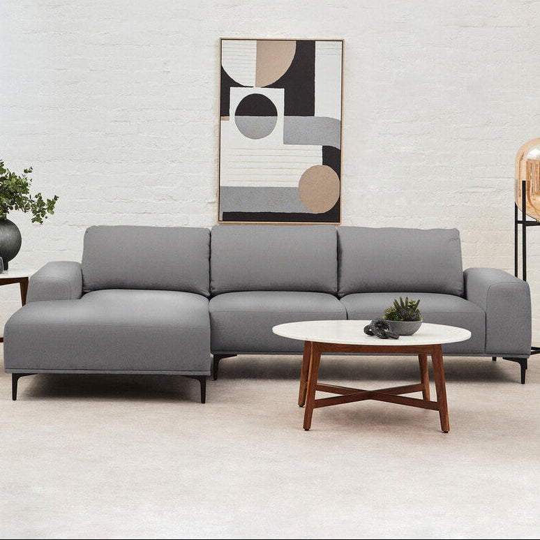 3 Seater Grey Fabric Left Chaise Sofa, Toulon - PN Home