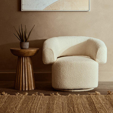 Oliveto Ivory Boucle Curved Swivel Armchair - PN Home