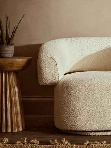 Oliveto Ivory Boucle Curved Swivel Armchair - PN Home