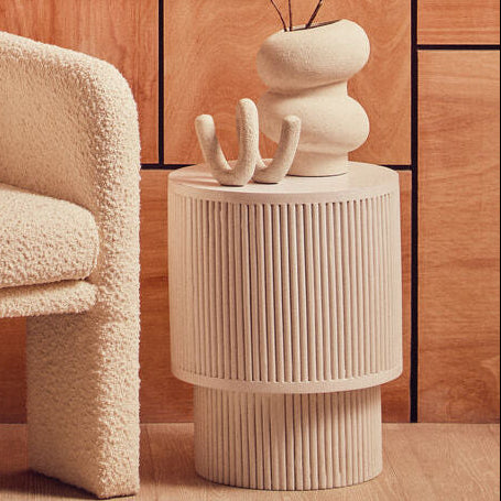 Walsa Whitewash Mango Wood Ridge Detail Side Table - PN Home