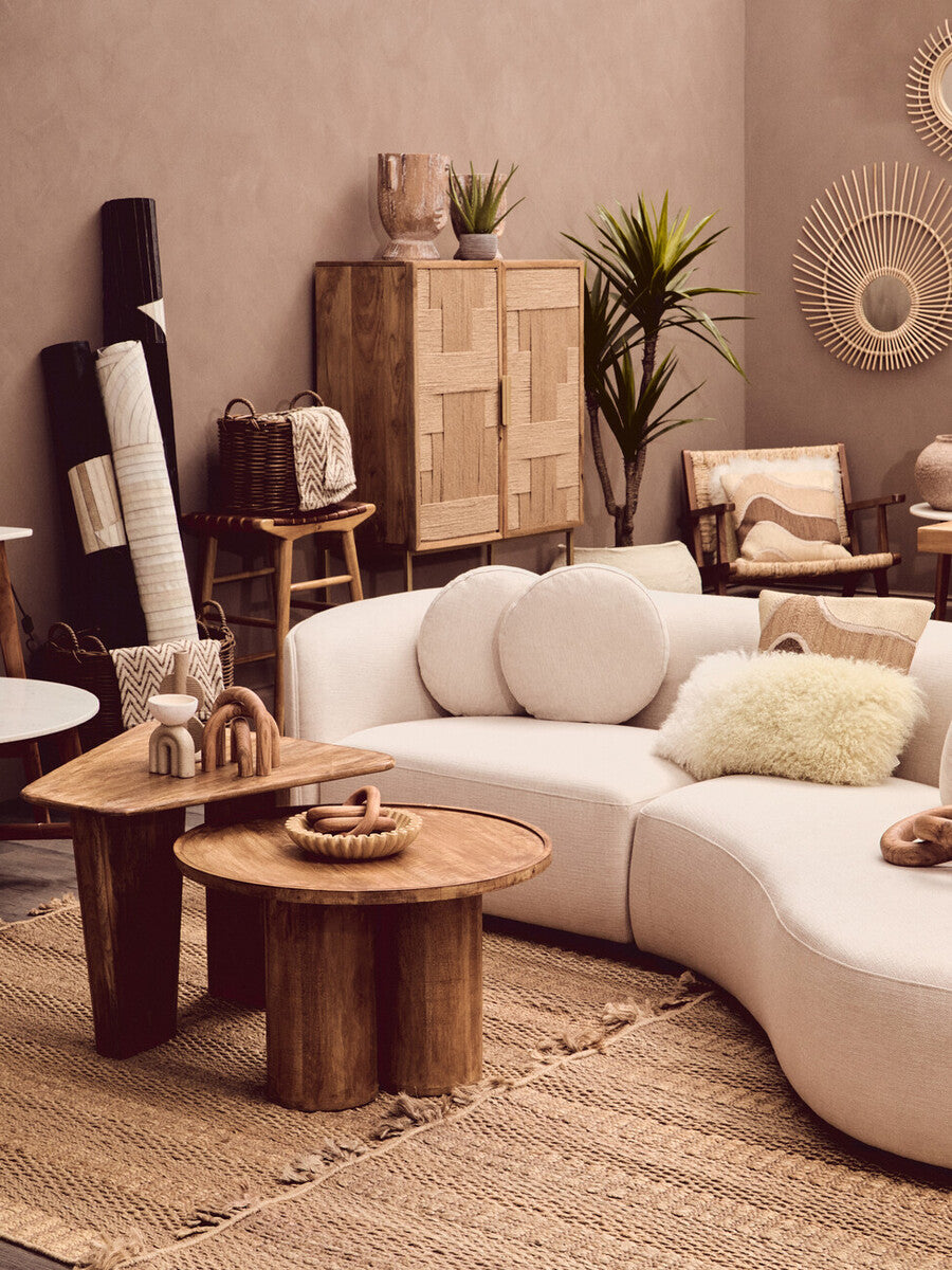 Walsa Natural Mango Wood Column Detail Coffee Table - PN Home